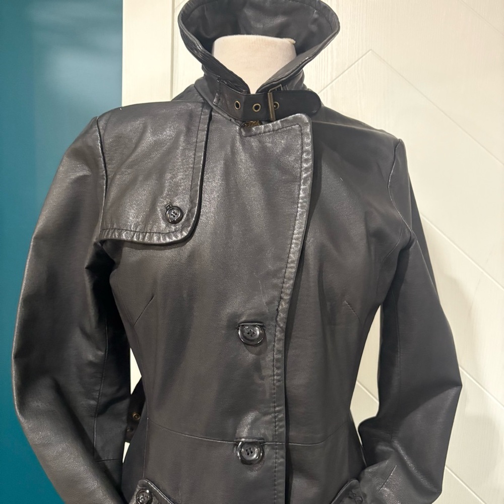 Y2K Vintage 90/00 Le Chateau Leather Trench/‎ Matrix/ Goth/ Grunge/ Moto/ - Picture 8 of 13